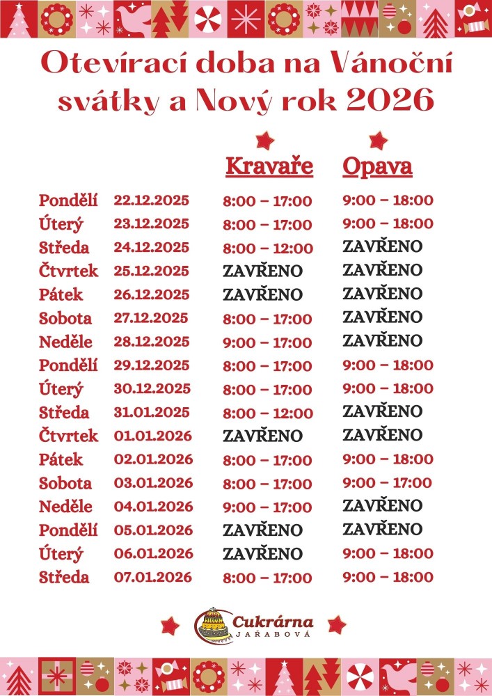 Otevírací doba na Vánoční svátky 2025