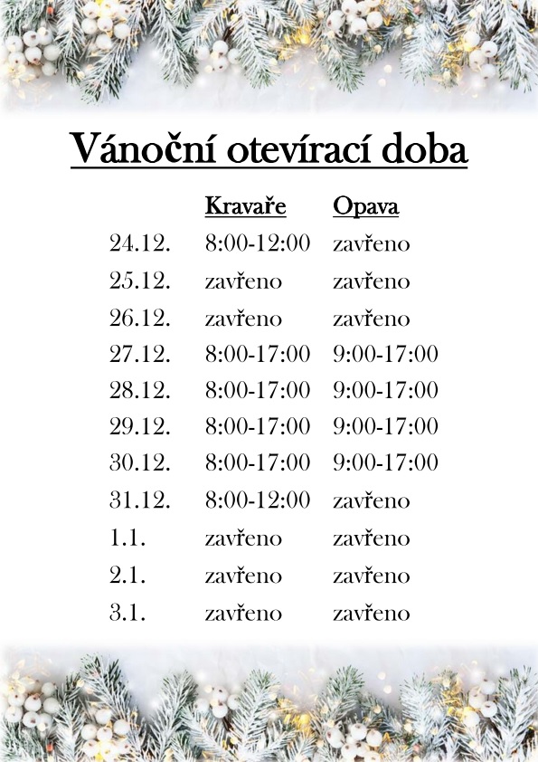 Otevírací doba na vánoční svátky 2022